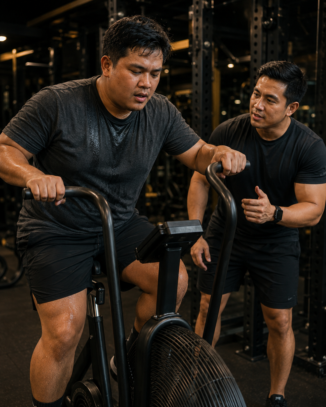 Member training through a cardio finisher during a transformation journey